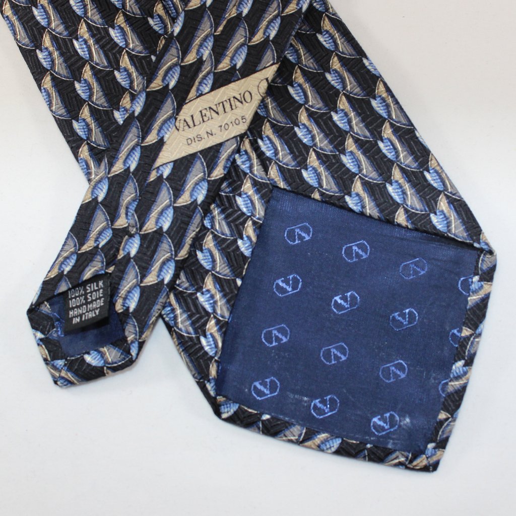 Valentino Tie #70105 Black Tan & Blue, Italy, Euc